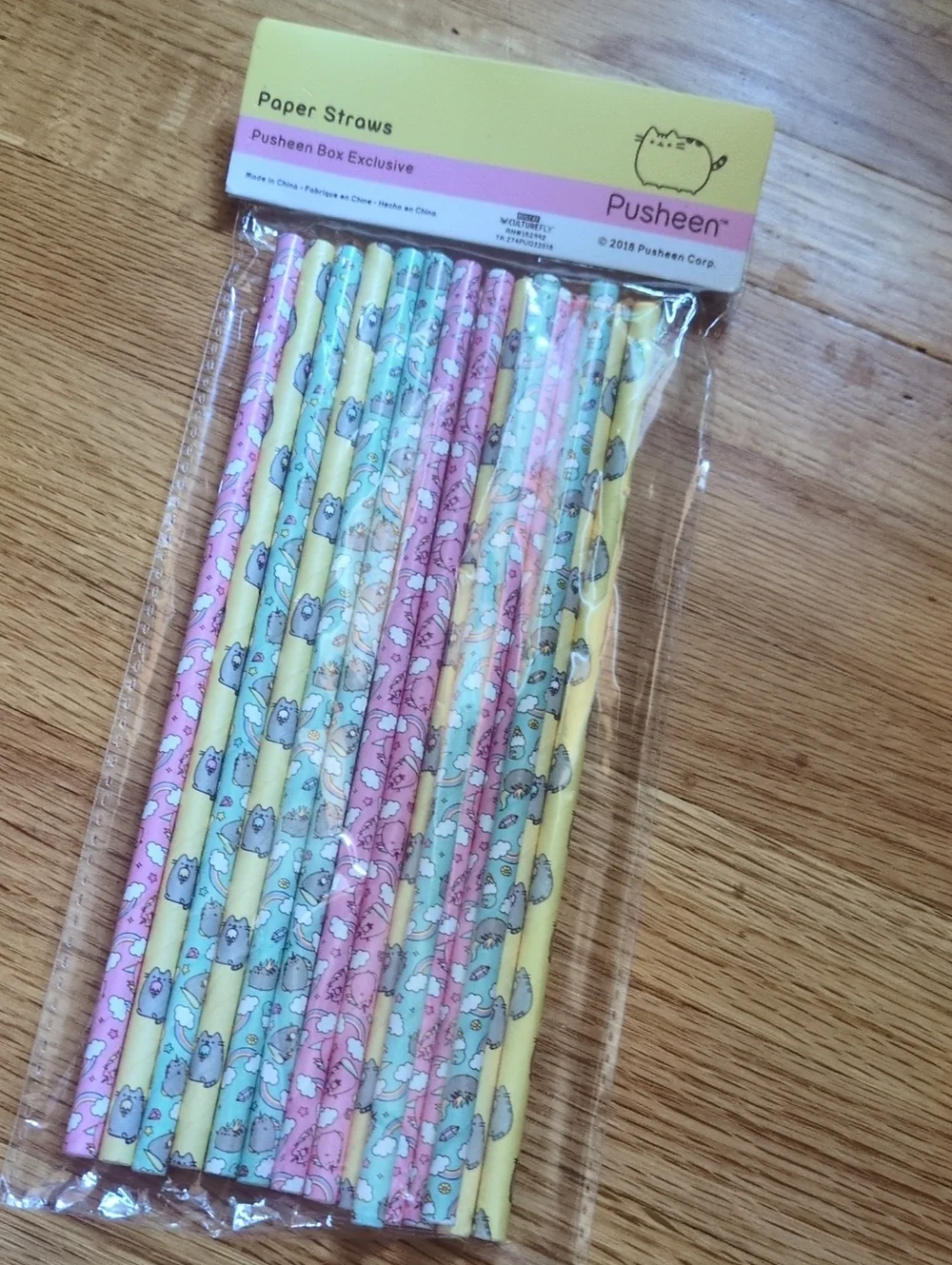 Pusheen Paper Party Straws in Yellow, Pink, Mint
